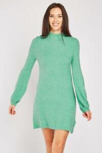 SNUGG Soft Jumper Dress Green Soft Fluffy Knit Long Puff Sleeve