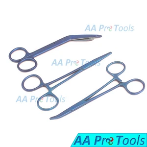 Lister Bandage Scissors 5.5" + Crile Forceps 5.5" Straight & Curved Blue Color - Picture 1 of 3
