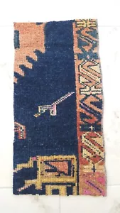 Oushak Handmade Rug Fragment, Natural Blue Antique Carpet Rug Fragment Piece - Picture 1 of 14