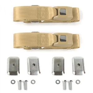 Chevy Impala 1961 - 1964 Standard 2pt Tan Lap Bucket Seat Belt Kit w/ Bracketry - Picture 1 of 9
