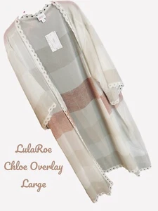 NWT Lularoe Chloe Sheer Overlay Kimono- Pretty Wide Striped Earth Tones- Large - Picture 1 of 7