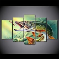 Pike Fish Painting Poster 5 Panel Canvas Print Wall Art Home Decor