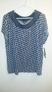 Neu mit Etikett Damen 16/18 marineblau & weiß Top - Bild 1 von 2