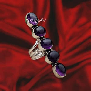 Amethyst Oval Shape Gemstone Long Ring, 925 Sterling Silver Handmade Ring - Picture 1 of 5