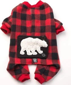 Petrageous Buffalo Check Sherpa Bear Dog Christmas Pajamas - Red, Large #9102 - Picture 1 of 15