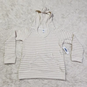Old Navy Girls Size XS (5) Cream Striped Terry Long Sleeve Hoodie G3 - Picture 1 of 11