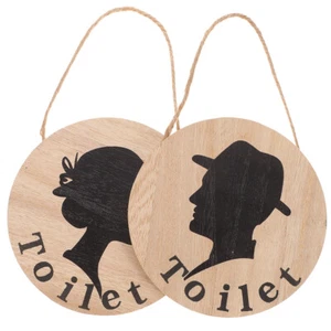 2 Stück Badezimmer-WC-Schilder, Badezimmer-WC, Holz-Hängeschilder, Tür-Ornamente - Bild 1 von 20