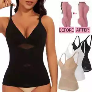 Damen Bauch Kontrolle Shapewear Trägertop V-Ausschnitt Unterhemd nahtlos Body Shaper - Bild 1 von 13