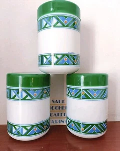 VINTAGE TRE CONTENITORI ARCOPAL CERVÈ BLUE VERDE CUCINA CAFFÈ Anni 70/80 NUOVI - Foto 1 di 2