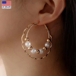 Fashion Women Pearls Earrings Vintage Layered Wave Geometric Circle Style 1715 - Picture 1 of 3
