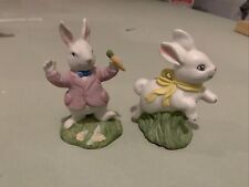 Easter Bunny Porcelain Figural Rabbit Home Decor Tiered Tray Decor Bundle Set