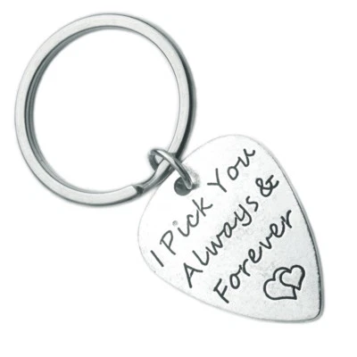 Guitar Pick Keychain I Pick You Always & Forever f/ Valentine's Day Musician - Image 1 of 4