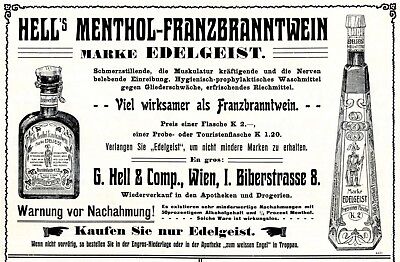 Hell Franzbranntwein Wien Reklame 1908 Edelgeist Werbung Österreich Biberstrasse • 17.08€