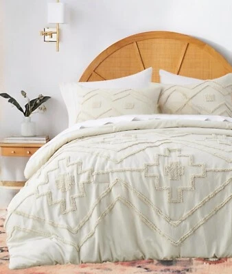NUEVO Anthropologie Crema Boho Tamaño King Borla Edredón Manta Ropa de Cama Juego Falso Foto 1 de 4