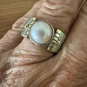 Anillo Retirado Silpada R0714 Perla Mabe Oro Esterlina Banda Ancha Talla 7.5 - Imagen 1 de 7