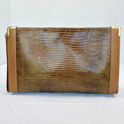 Koret Vintage Reptile Embossed Brown Genuine Leather Clutch Purse VGC - Image 1 of 4