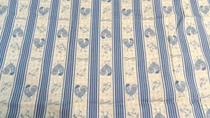 3 yards Cotton Rooster/Chicken/Hen Fabric "From Carolyn's" Blue/Taupe - Picture 1 of 2