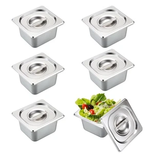 Confezione 6 Padelle Hotel Profonde 1/6 Misura 4 Pollici con Coperchi, Tavolo Vapore in Acciaio Inox... - Foto 1 di 8
