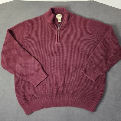 LL Bean Sweater Mens XL Burgundy Half Zip Cotton Cashmere Pullover Knit Warm - Image 1 of 4