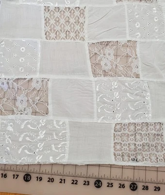 White Lace Eyelet Voile Crinkle Cotton "Quilted" Fabric, VTG, 42" W x 3+yds. L - Image 1 of 4