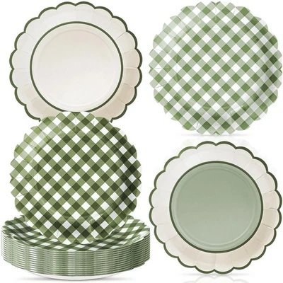 60 Piezas Platos de Papel Festoneado Navidad Verde Salvia 9 Pulgadas Desechables Verde Salvia... Foto 1 de 4