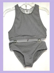 Seed Heritage Teen Bikini Girls Size 12 Black/White Stripe 2 Piece Racerback - Picture 1 of 5