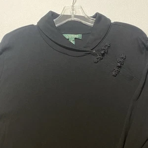 Vintage Ralph Lauren schwarzes langärmliges angedeutetes Rollkragenshirt Damen 3X - Bild 1 von 9