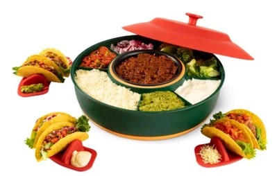 Kusini Lazy Susan Taco Bar Heated Pot 6 Compartment 4 personal Taco Holders - Image 1 of 4
