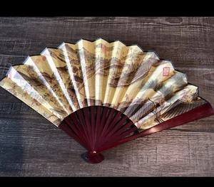 QingMingShangHe Wall Decorative Hand Fan calligraphy Draw Wood Frame Chinese 13” - Picture 1 of 4