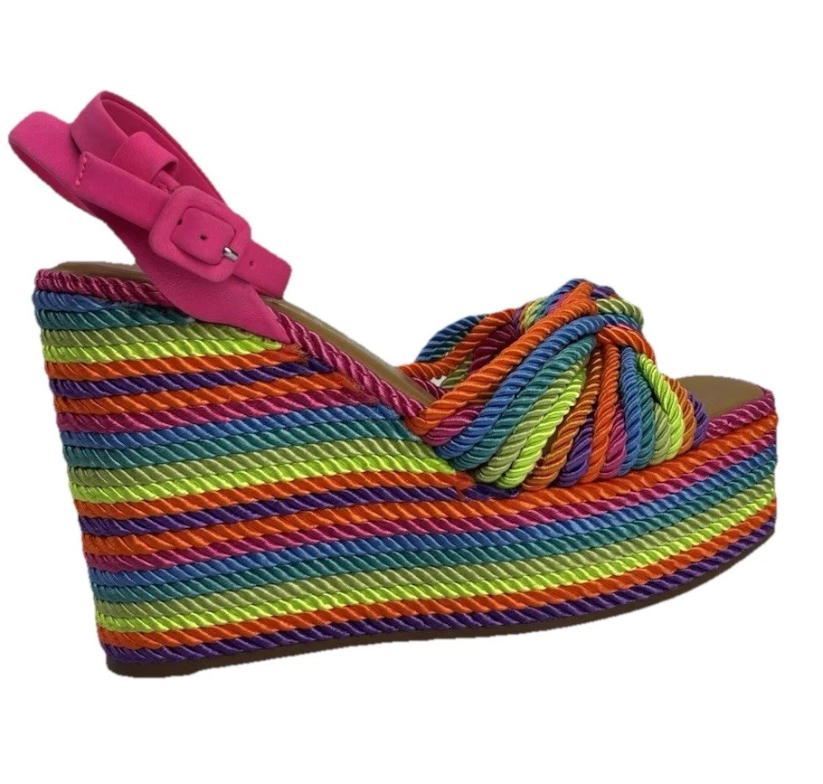 Cuñas de plataforma Gianni Bini coloridas rayas arco iris para mujer talla 8,5 M ¡Excelente! Foto 1 de 4