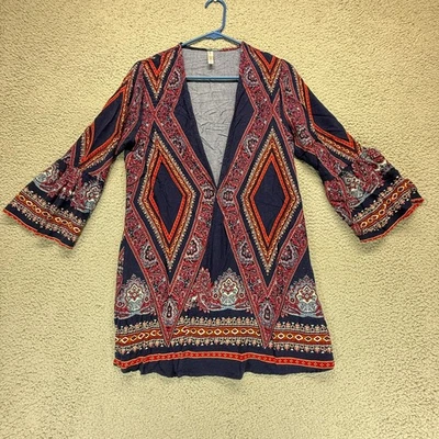Cárdigan Xhilaration Mujer XS/S Floral Geométrico Frente Abierto Boho Manga Campana Foto 1 de 4