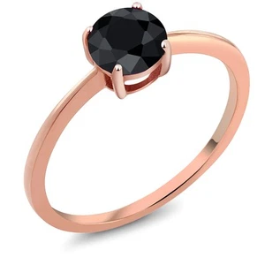 1.15 Ct Round Black Sapphire 10K Rose Gold Ring - Picture 1 of 60