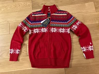 Polo Ralph Lauren: red christmas zip up cardigan, sz 8 red festive sweater - Image 1 of 4