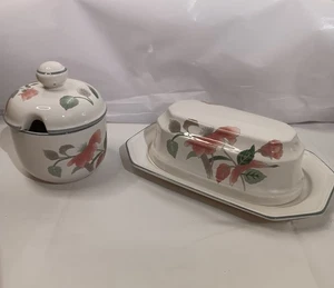 Mikasa Continental F 3003 Silk Flowers Covered 8" x 5" Butter DIsh, Jam Jar Lot - Picture 1 of 5