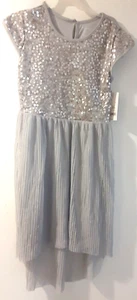 George Girls Gray/Silver Sequin Dress 10-12 Pleated Layered Party Holiday - Picture 1 of 7