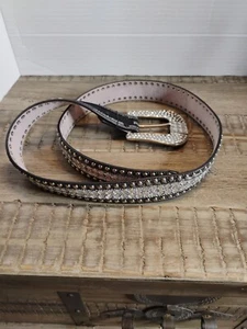 Women's Nocona Blinged Out Genuine Leather Rhinestone Belt Nice but Damaged Lg - Bild 1 von 11