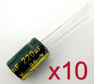 10x Condensateur électrolytique 35V 220uF LOW ESR Electrolytic Capacitor 12x8mm - Imagen 1 de 2