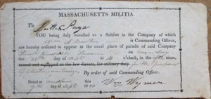 Massachusetts Miliz 1830 Militär "Order to Appear" - Bild 1 von 1