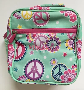POTTERY BARN TEEN CLASSIC LUNCH BAG *MIRANDA* NEW PEACE PAISLEY MINT PINK FLOWER - Picture 1 of 3