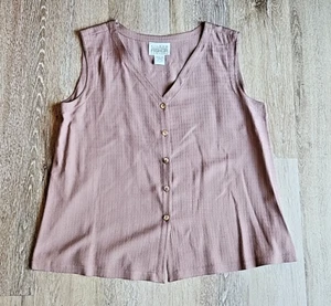 Vintage Eileen Fisher 100 % Seide ärmellos V-Ausschnitt Knopfleiste taupe Top Tank S/M - Bild 1 von 6