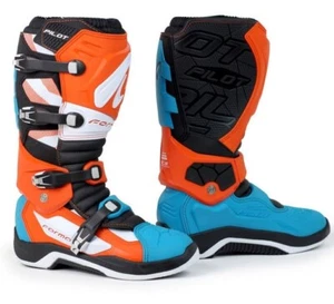 STIVALI BOOTS MOTO CROSS ENDURO SNODO FORMA PILOT BIANCO ARANCIO BLU ACQUA TG 46 - Picture 1 of 1