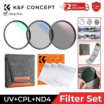 K&F Concept MCUV CPL ND4 Lens Filter Set 37/43/46/49/52/55/58/62/67/72/77/82mm - Image 1 of 4