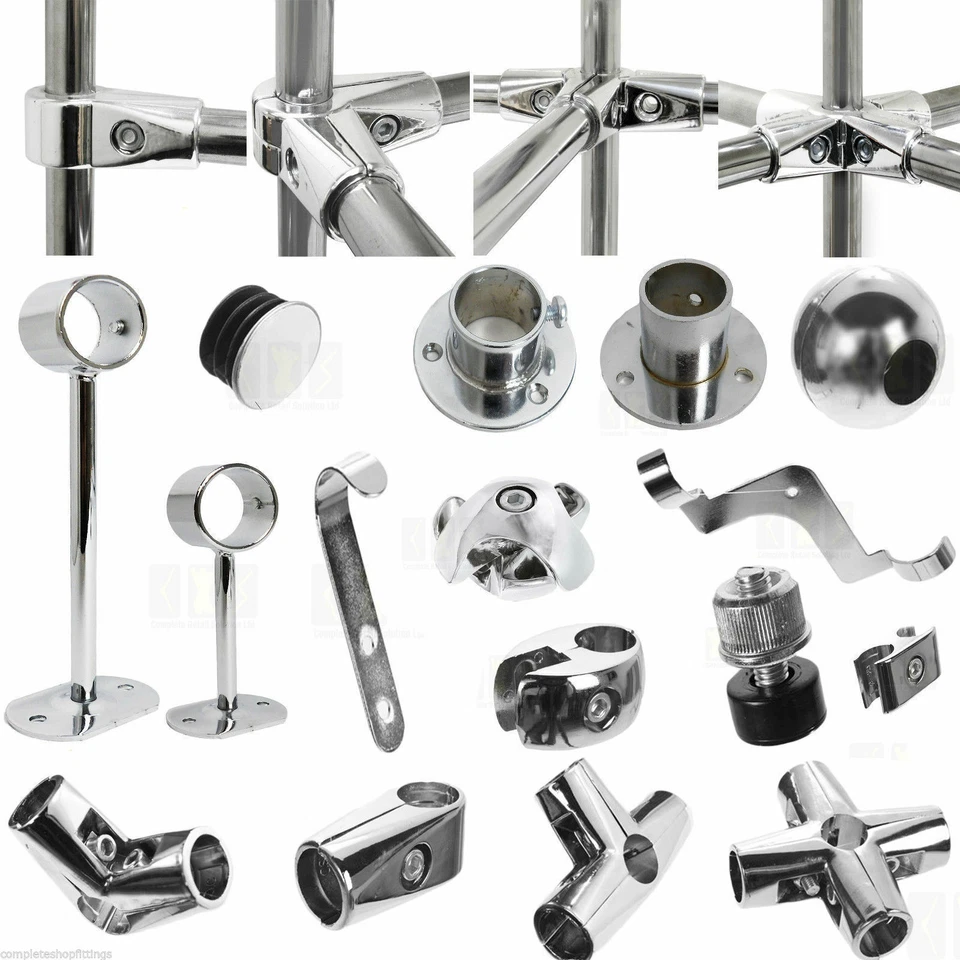 25mm NEW CLOTHES GARMENT RAIL WALK IN WARDROBE CHROME TUBING HANGING RAIL SYSTEM - Image 1 of 1