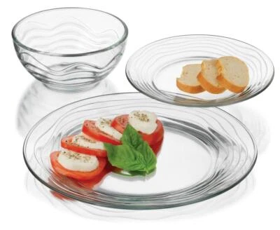 Libbey Glass 11pc Clear Orbita Dinnerware Plates Bowls (missing 1 salad plate) - Image 1 of 4