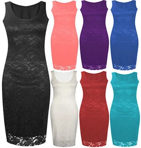 New Womens Ladies Plus Size Lace Floral Sleeveless Bodycon Long Midi Dress 8-22 - Picture 1 of 43