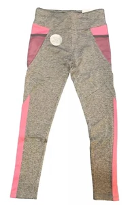 Justice Girls Leggings Gray 10 Full Length Pink Side Stripe Tech Pocket Logo - Picture 1 of 12