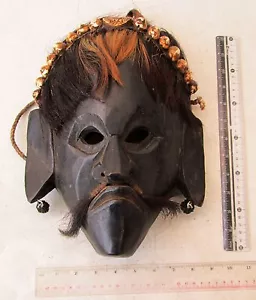 SCARY! Old Tharu Bodhi Tree Wood & Yak Hair Revese Shaman Exorcism Mask - Picture 1 of 2
