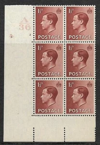 SG 459C 11/2D Edward VIII A 36 Zylinderblock - 2 ohne Punkte UNMONTIERT NEUWERTIG - Bild 1 von 1