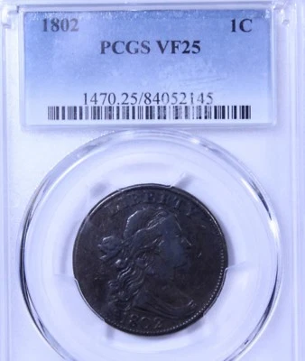 1802 Draped Bust Large Cent : PCGS VF25 - Image 1 of 3