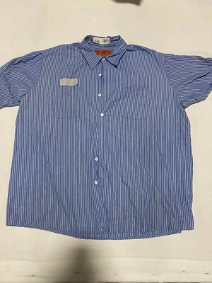 Striped Red Kap Industrial Work Shirt Used Uniform Stripe Stripes Blue Red Brown - Image 1 of 4
